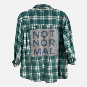 Custom upcycled “Not Normal” vintage plaid flannel. L